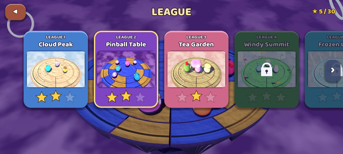 The league cards, each with its own arena